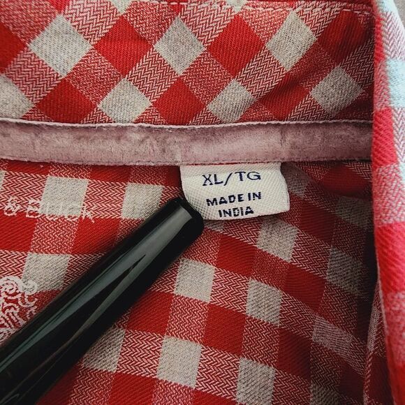 Cutter & Buck red tan check plaid long sleeve button front cotton shirt mens XL - Picture 5 of 7